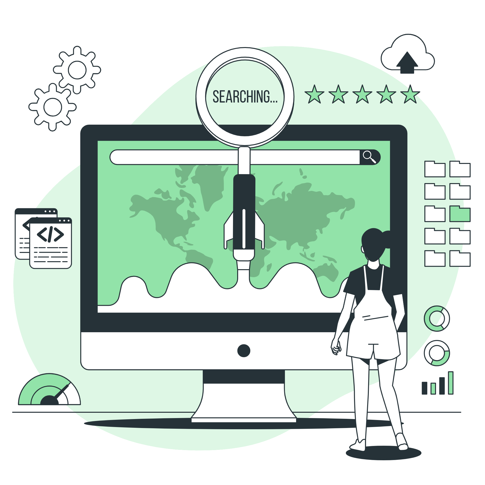 Illustration of people using software